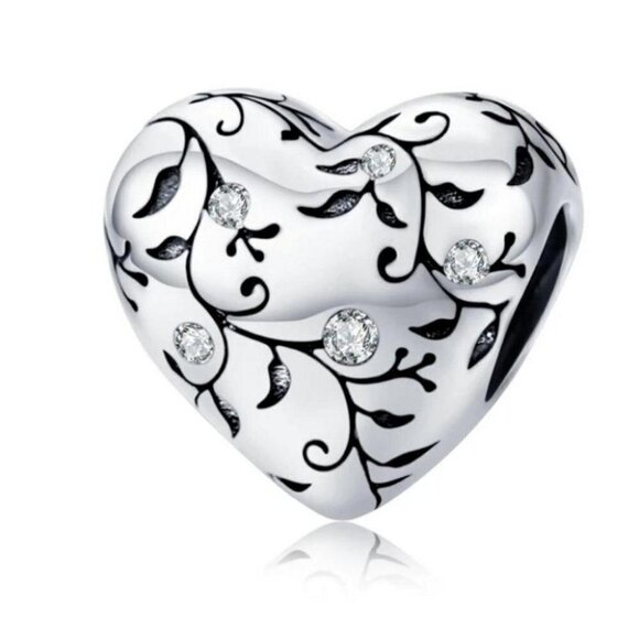 925 Sterling Silver Heart Charm - Picture 1 of 6